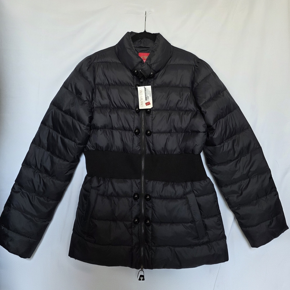 Ciao Milano Elsa Quilted Jacket Elastic Waist Collared Mid-Length Black Women XL